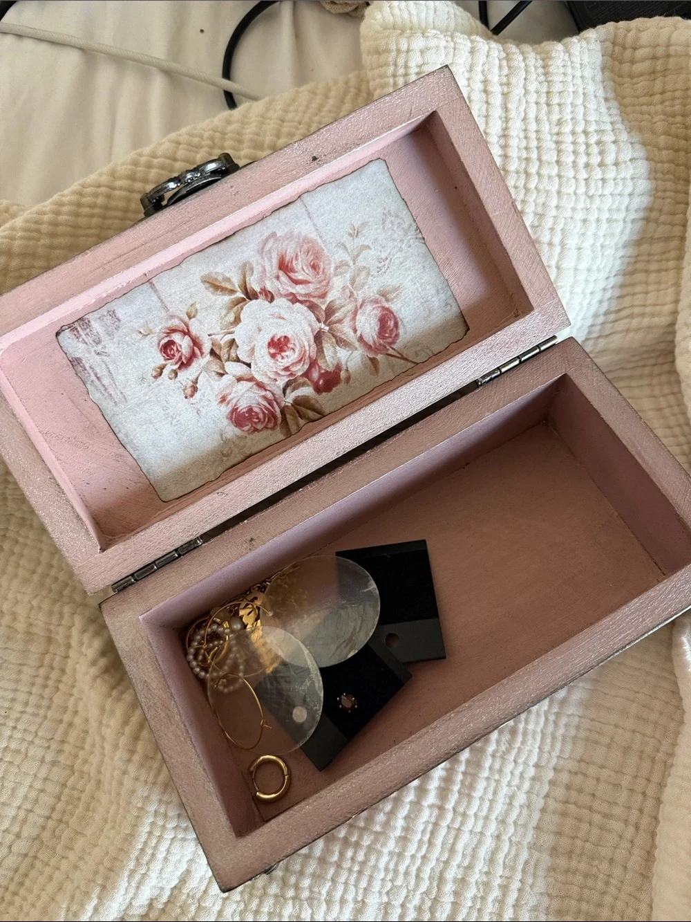 Handcrafted Reworked Vintage Jewlery Box floral pink mauve coquette painted